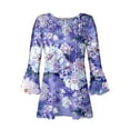 thumbnail image 4 of hxobax Floral 3/4 Sleeves Blouses for Womens Summer Tops V Neck Button Down Shirts Pleated Tunic Top, 4 of 5