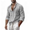 thumbnail image 5 of Linen Button down Shirt Men Big and Tall Long Sleeve Collared Casual Top with Pocket for Fall Winter Wear, 5 of 8
