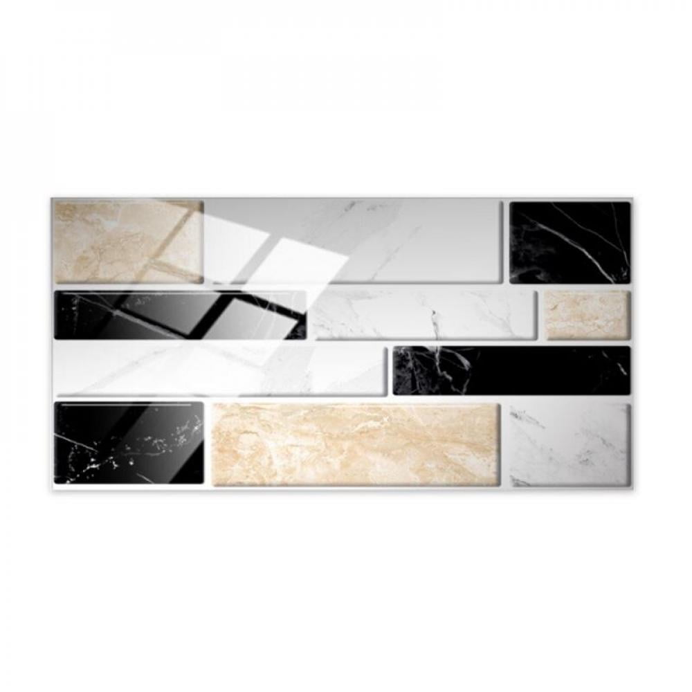 Hazel Tech 12-Sheet Peel And Stick Tile For Kitchen Backsplash, 7.8x3.9 Inches Premium Anti Mold Kitchen Backsplash Peel And Stick Tile,Black And White Pattern
