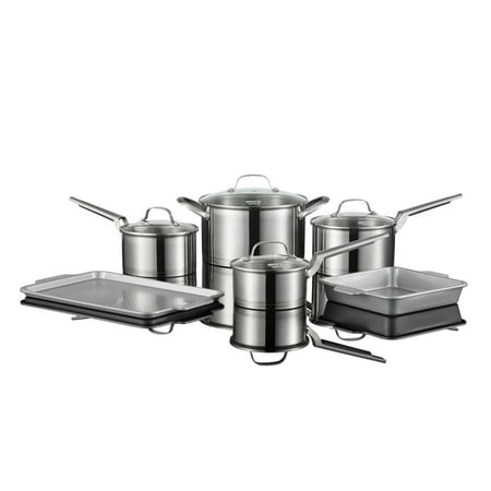 

THE ROCK by Starfrit 034825-001-0000 10-Piece Stainless Steel Cookware Set with 9-In. Cake Pan and 10-In. x 15-In. Cookie Sheet