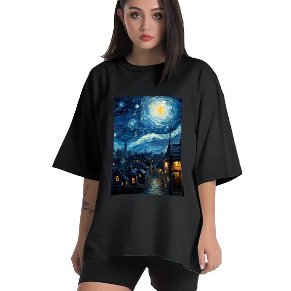 Plus Size Shirt for Women Black Tops for Women Short Sleeves Shirt for Women Starry Sky T Shirt Crewneck Shirt for Women XS