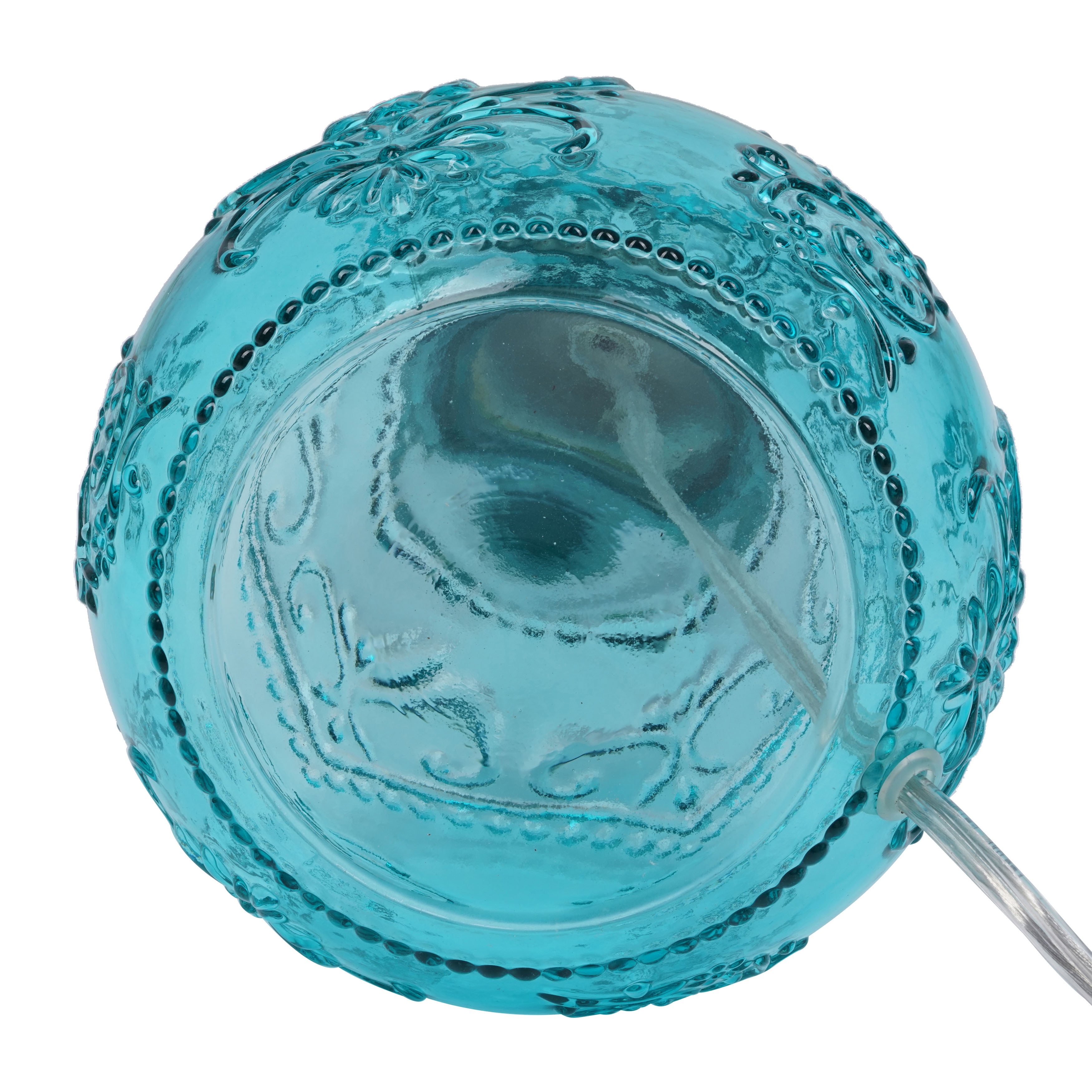 The Pioneer Woman Washy Ditsy Embossed Table Lamp with Pretty Posies Linen Shade, Teal