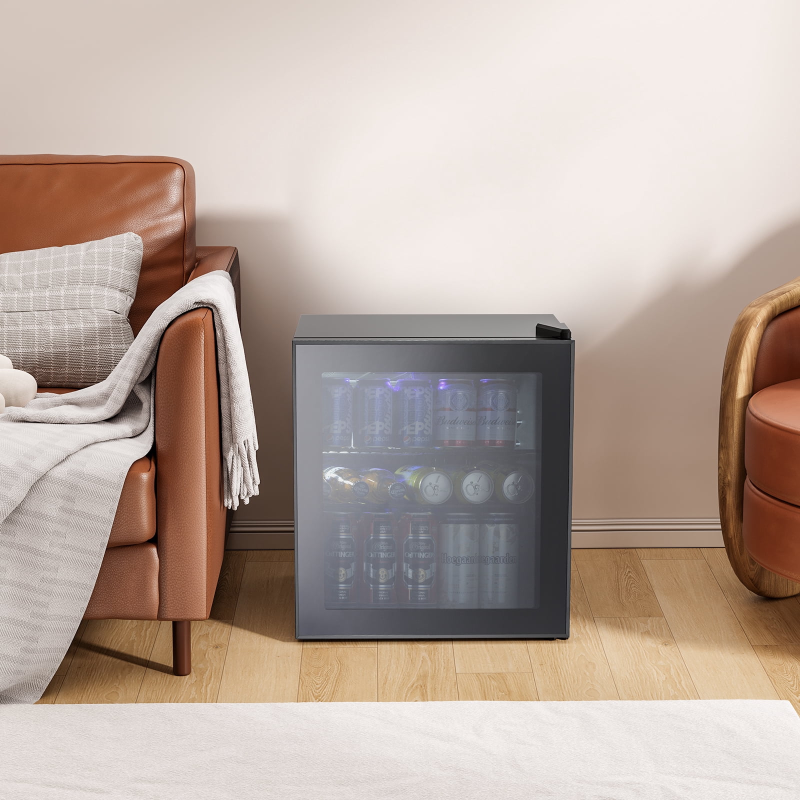 KNDKO 60 Can Beverage Refrigerator, 1.6cu.ft Mini Fridge Cooler with Glass Door for Beer/Soda/Wine