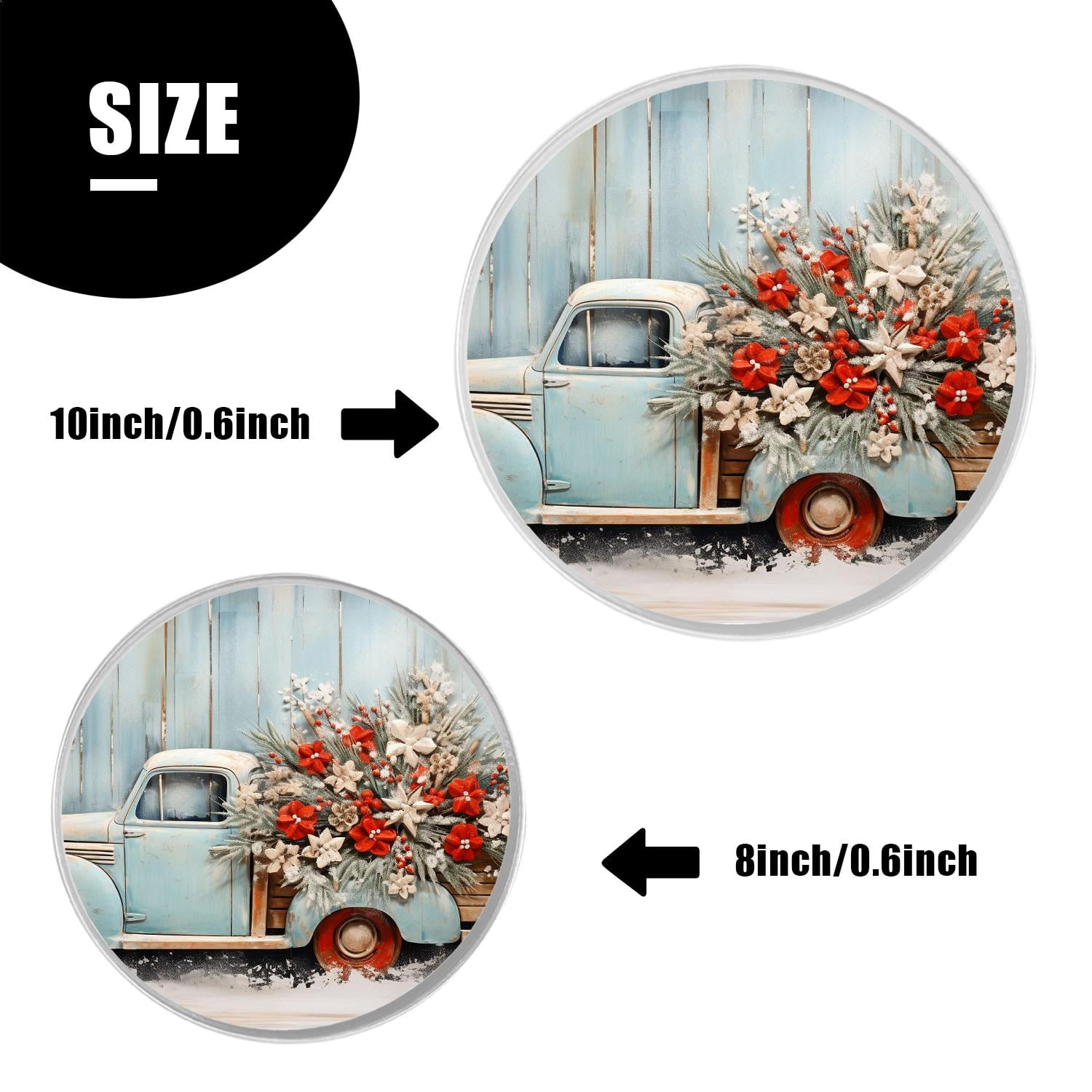Round Stove Burner Covers 4 Pcs Metal Electric Stove Burner Covers 8Inch And 10Inch ,Blue Wooden Christmas Truck Poinsettia illustration