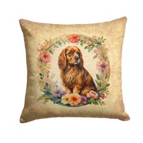 Sussex Spaniel and Flowers Fabric Decorative Pillow 14 in x 14 in