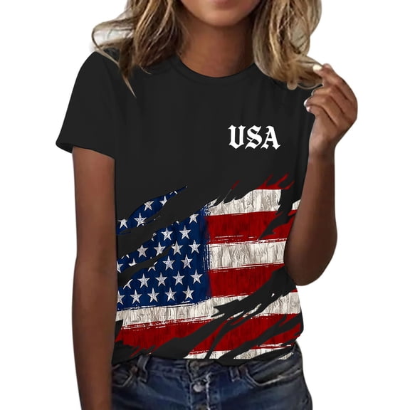 MEICHEN 250th Anniversary of The States Women's T Shirt Round Neck T Shirt with American Flag Design Cotton Top for July 4 Summer 4th of July Tops