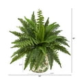 thumbnail image 2 of Nearly Natural 15in. Boston Fern Artificial Plant with Tuscan Ceramic Green Scroll Planter, Green, 2 of 4