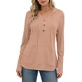 thumbnail image 7 of Womens Long Sleeve V Neck Henley Shirts Hooded Pullover with Thumb Holes, Summer Casual Athletic Running Hiking Tops Quick Dry Workout Clothes with Kangaroo Pocket, 7 of 7