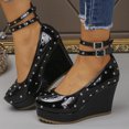 thumbnail image 2 of SACFOF Womens Studded Platform Wedge Pumps Round Toe Double Ankle Strap Buckle Closed Toe Dress Shoes for Party Office Evening, 2 of 6