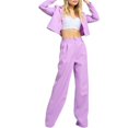 thumbnail image 2 of Conjunto de Dos Piezas para Mujer: Blazer Corto, Chaqueta y Pantalón de Trabajo de Cintura Alta y Pierna . Púrpura M, 2 of 10