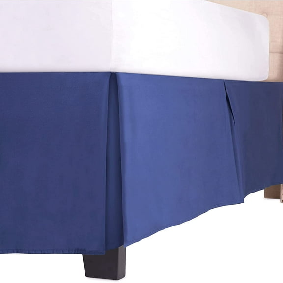 Italian Luxury Hotel Collection Bed Skirt with 15-inch Drop, Microfiber Pleated Dust Ruffle, Navy, Queen