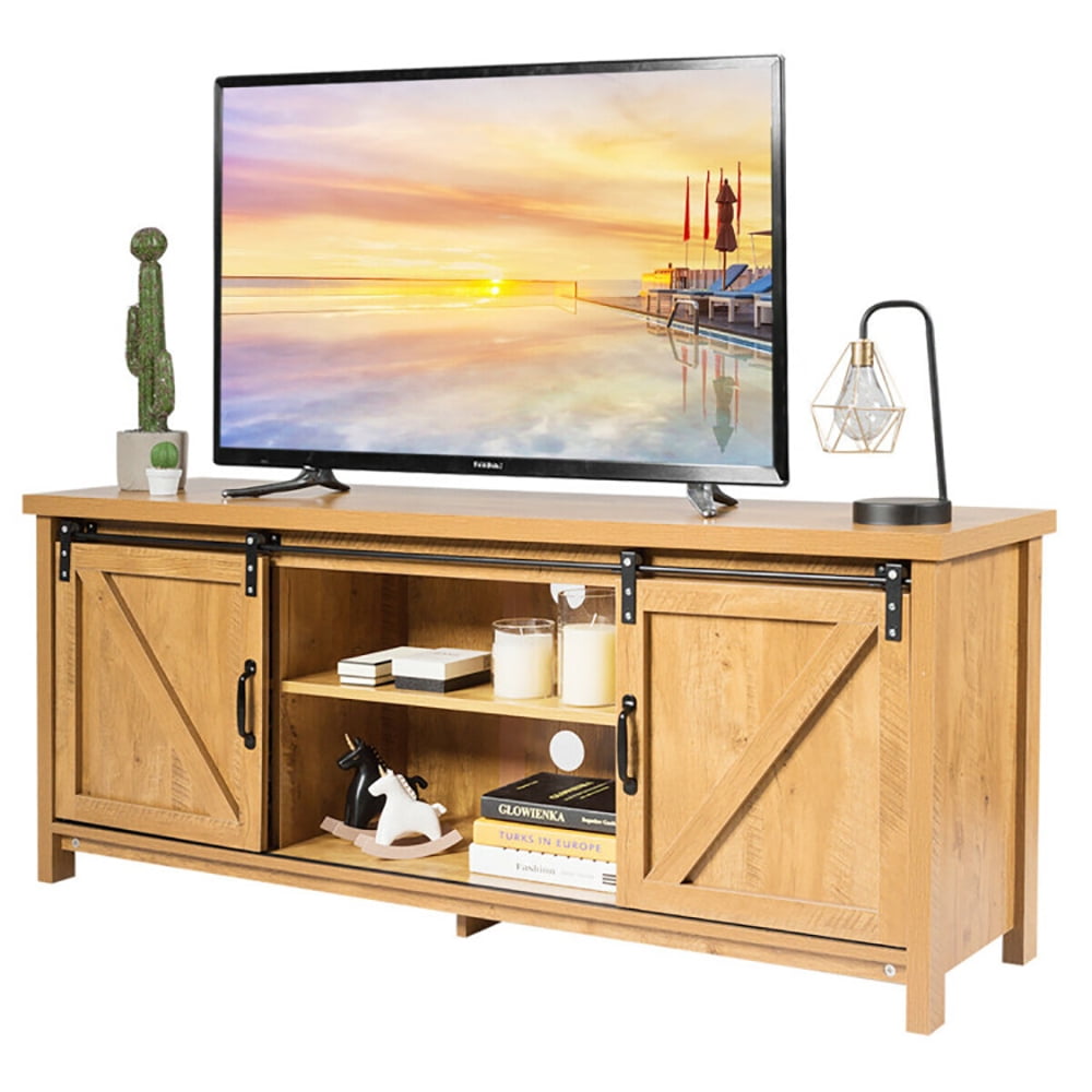 Finihen TV Stand, TV Cabinet, Media Center Console Cabinet with Sliding Barn Door, Entertainment Center for TV, Media Entertainment Center with Storage, for Living Room, Bedroom, Golden