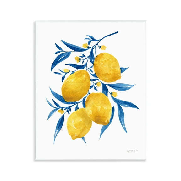 Stupell Industries Blue Leaf Lemons Food & Beverage Painting Unframed Art Print Wall Art, 11 x 14