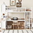 thumbnail image 2 of Full Size Loft Bed Frame with L-shaped Desk and Wardrobe, Metal Loft Beds with Storage Cubes and Shelves, Heavy Duty Bedframe with Bookcase Headboard for Bedroom Guestroom, Off White Color, 2 of 8