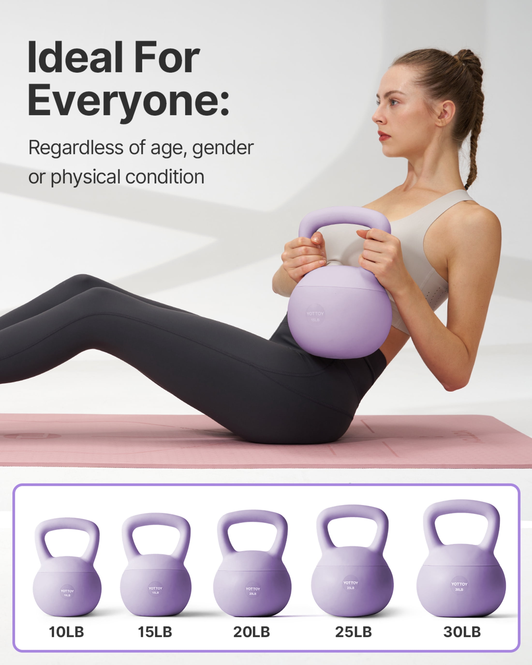 YOTTOY 20 lb Soft Kettlebell — Purple, Anti-Slip Grip,Weight for Home Workouts,Safety Guaranteed