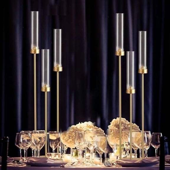 2 Pcs Gold Candle Holders for Wedding 3 Arm Candlestick for LED Candles Holder for Table Centerpiece, Birthday Party,Home Decoration