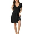 thumbnail image 1 of cheibear Chemise de Nuit Pyjama pour Femmes Col en V Tamis Extensible Robe de Détente TG Noir, 1 of 5
