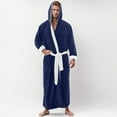 thumbnail image 2 of Hessimy Mens Hooded Robe Plush Fleece, Soft Fluffy House Coat Lounge Robe Full Length Bathrobes with Pockets(Blue,M), 2 of 5