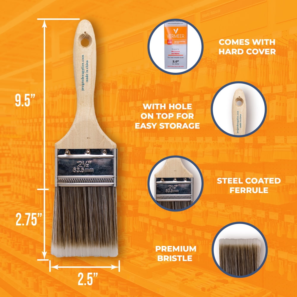 Vermeer Paint Brushes - 12-Pack - 2.5" Flat Brushes for All Latex and Oil Paints & Stains