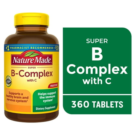 Nature Made Super B Complex with Vitamin C and Folic Acid Tablets, Dietary Supplement, 360 Count