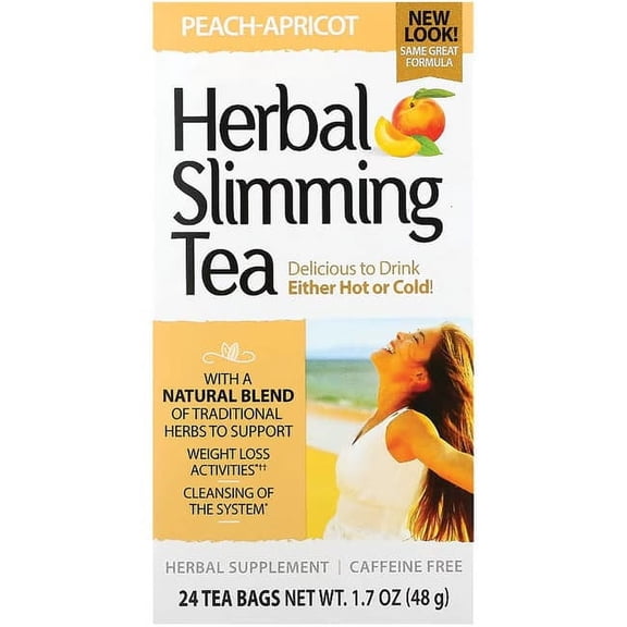 21st Century Herbal Slimming Tea, Peach-Apricot, Caffeine Free, 24 Tea Bags, 1.7 oz (48 g)