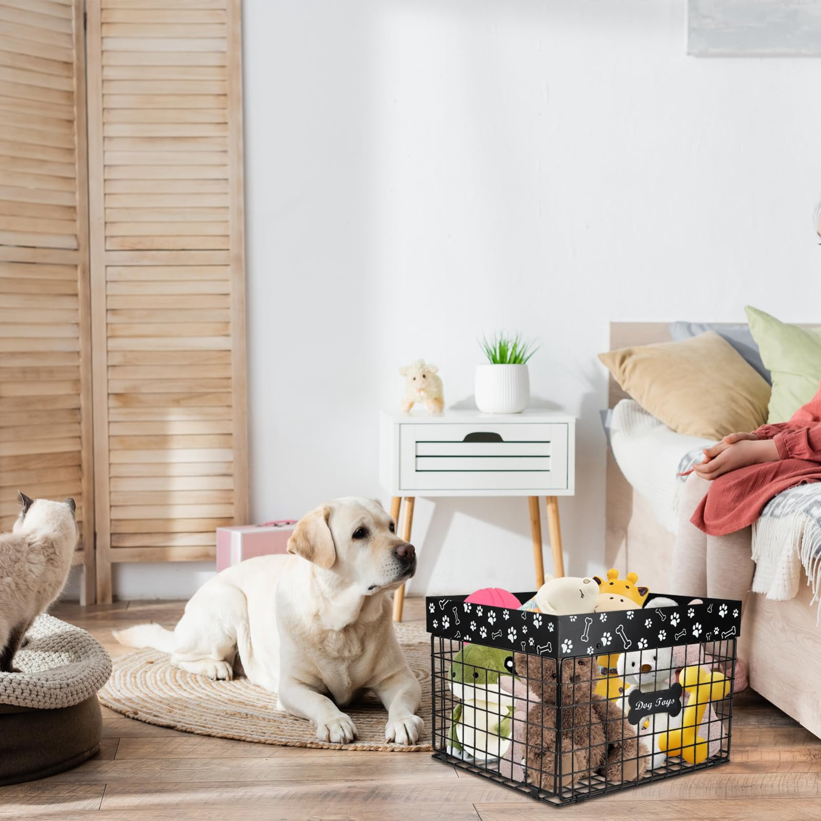 Black 2 Large Metal Dog Storage Basket for Pet Toys, Food, and Living Room Organization