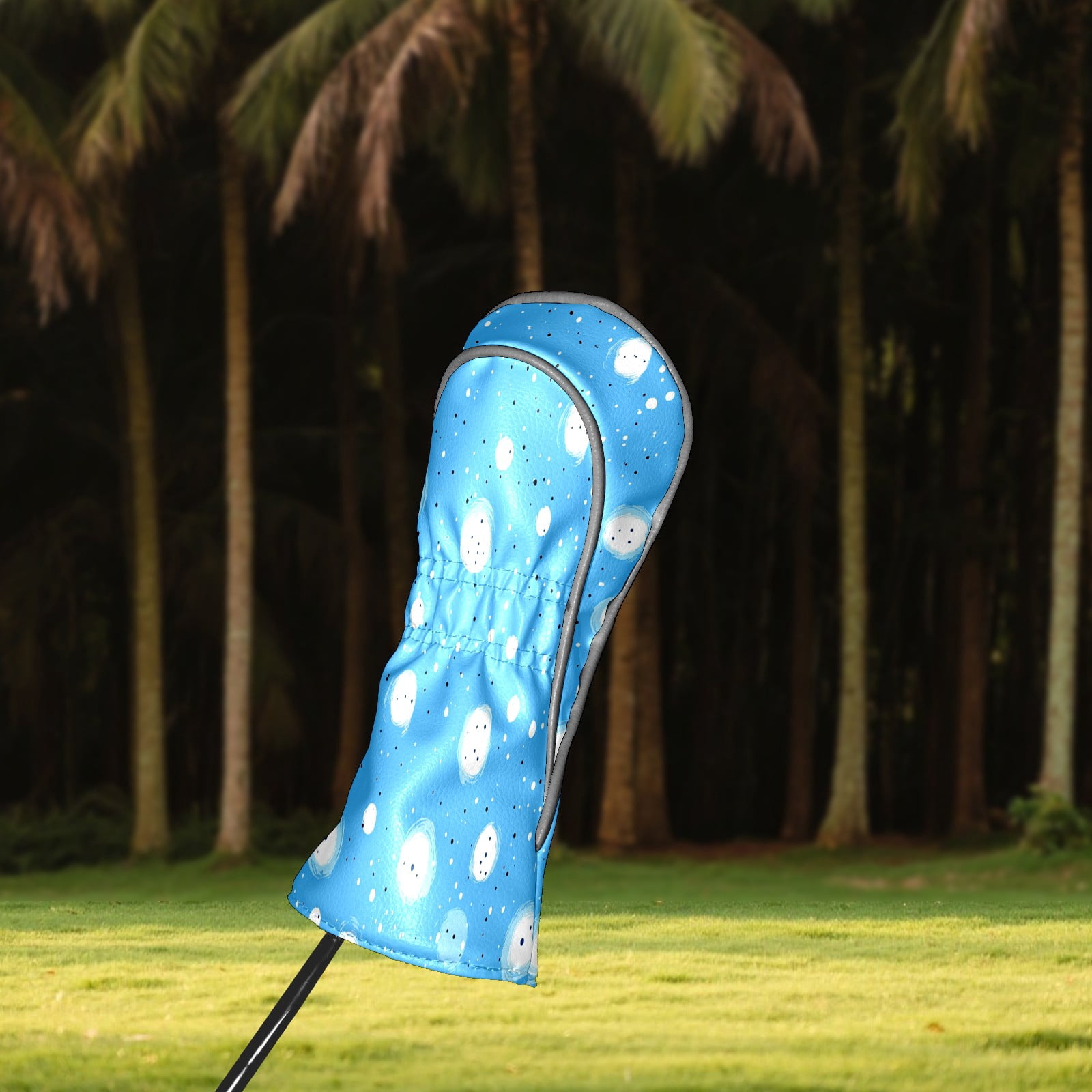 Golf Club Covers PU Leather Waterproof Head Covers for Fairway Woods Hybrids White Polka Dots