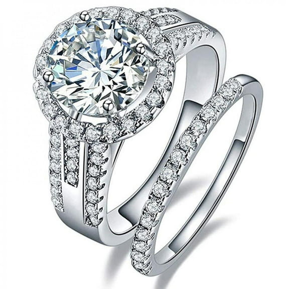 PERITANG 2pcs His and Hers Wedding Ring Sets Couples Engagement Rings Women and Men 925 Sterling Silver AAA Cubic Zirconia Luxurious Pair Rings