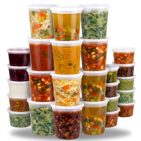 JoyServe Deli Food Containers with Lids - (24 Pack) 8 Sets of Each Size - 8 Oz - Cup / 16 Oz - Pint / 32 Oz - Quart Sizes Food Storage Takeout Meal Prep Storage, BPA-Free, Dishwasher, Microwave Safe
