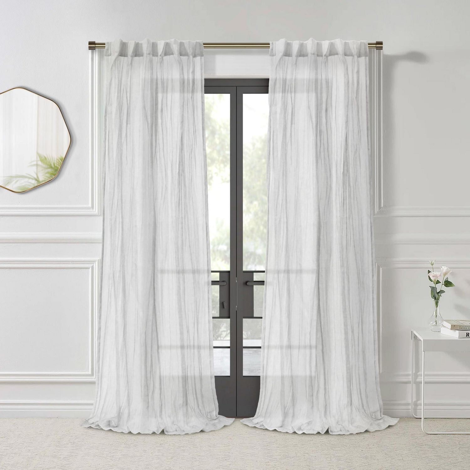 Loft Living Peoria Sheer Dual Header Single Curtain Panel 52 x 63 in White