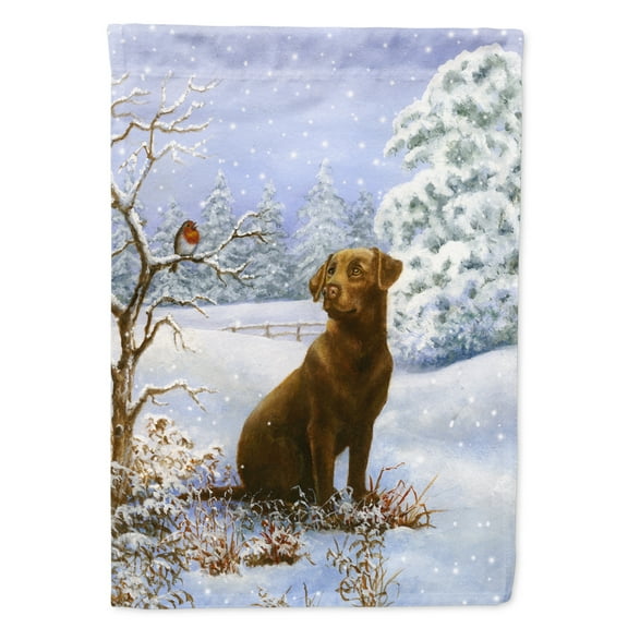 Chocolate Labrador Snowy Robin Flag Canvas House Size