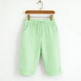 thumbnail image 6 of Endives Womens Linen Pants Striped Print Elastic High Waisted Casual Beach Shorts Cropped Pant With Pockets, 6 of 7