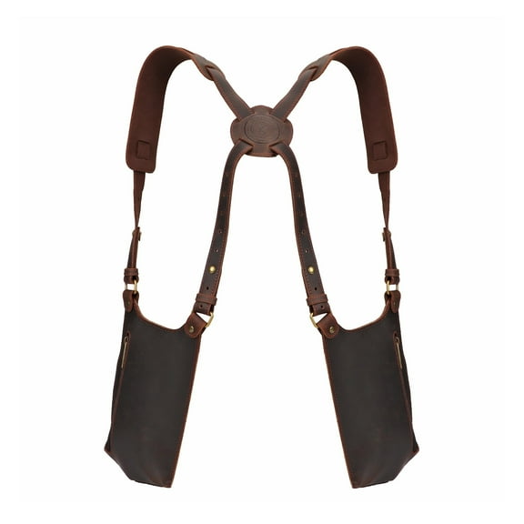 TOURBON Leather Tool Padded Suspenders with Phone Pouch Concealed Shoulder Tool Bag Fully Adjustable Brown