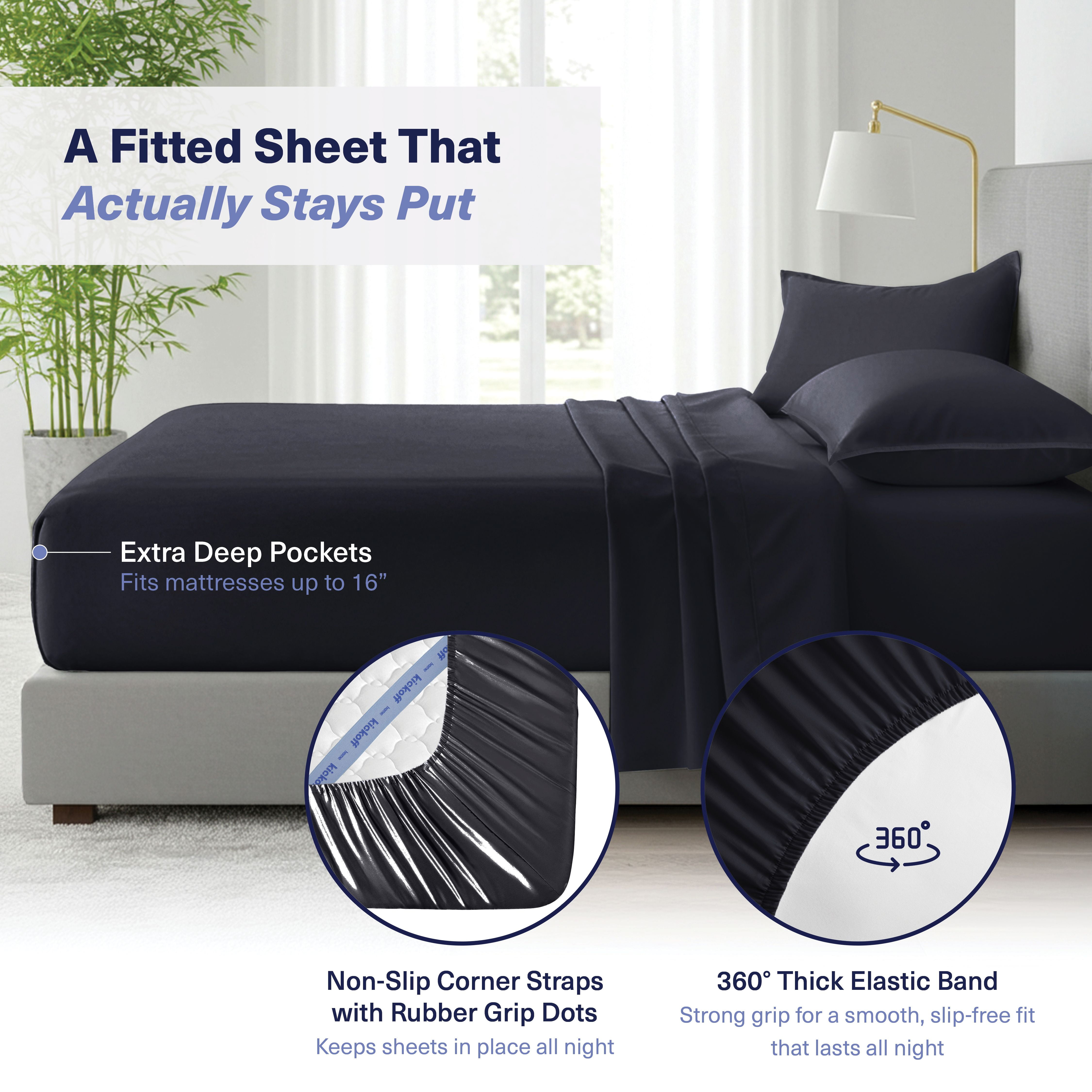 Kickoff Viscose Bamboo Sheets Twin XL Size 3-pc 100% Organic Bamboo Viscose Bed Cooling Sheets Twin XL Size Set Cool Bedding for hot sleepers sheet, Flat, Fitted, Pillowcase (Onyx Black, TXL)