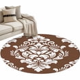 thumbnail image 2 of 3ft Washable Round Rug, Classic Floral Pattern Non-Slip Circle Area Rug for Bedroom Bedside, Brown Background White Flowers Soft Indoor Floor Mat for Home Decor, 2 of 9