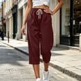 thumbnail image 3 of Bloomae Waffle Knit Capri Pants for Women Lightweight Casual Drawstring Elastic High Waist Comfy Lounge Cropped Trousers Loose Straight Leg Jogger Capris with Pockets, 3 of 9
