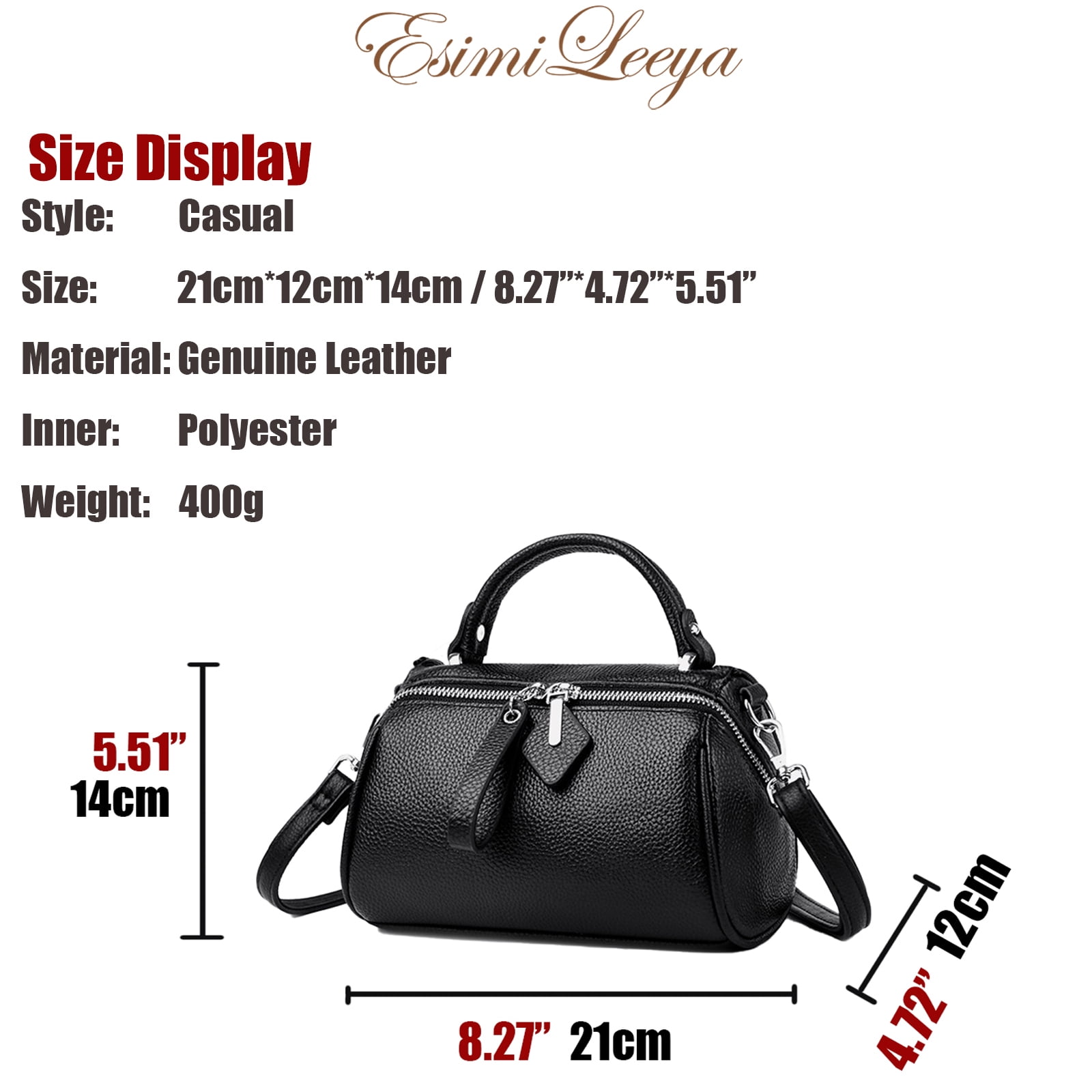 PORT&LOTUS Small Boston Bag Genuine Leather Crossbody Bag  Handbag for Women with Hand Strap and Adjustable Shoulder Strap.