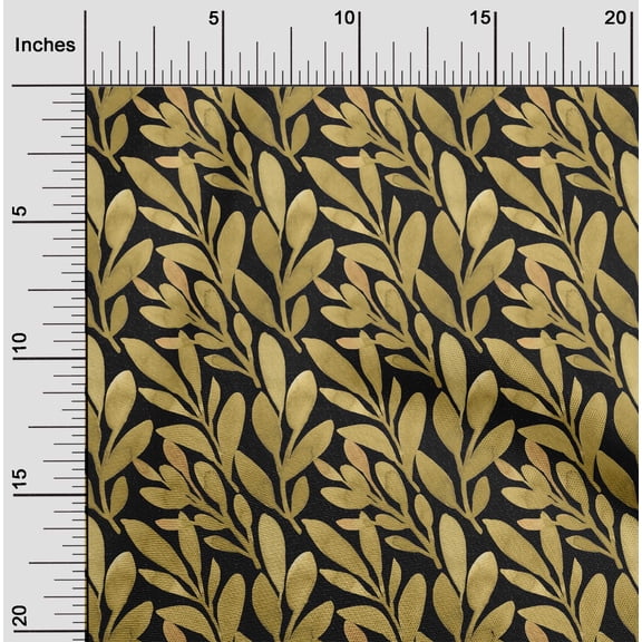 oneOone Cotton Jersey Black Fabric Leaves Dress Material Fabric Print Fabric By The Yard 58 Inch Wide