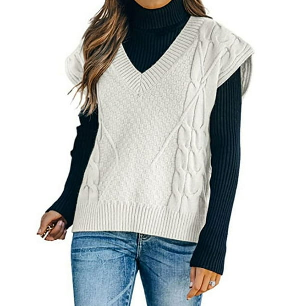 Suéter de Europa y América, chaleco para mujer, cuello en V, sin mangas, tejido torcido, estilo casual cómodo