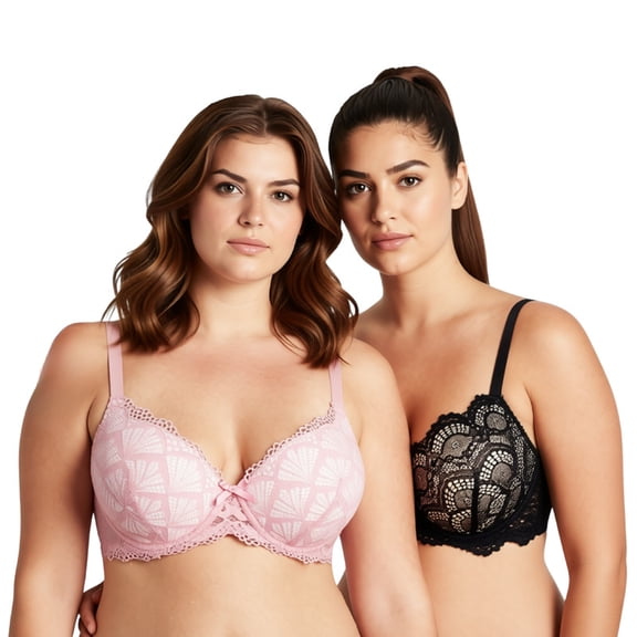 Curve Muse Women's Plus Size Push Up Add 1 Cup Underwire Perfect Shape Lace Bras-2Pk-Black,Pink-32B