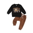 thumbnail image 2 of Aojekbee Baby Boys Pants Set, Long Sleeve Crew Neck Letters Print Sweatshirt with Elastic Waist Sweatpants Halloween Clothes, 2 of 10