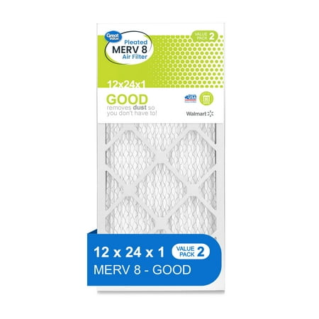 

Great Value 12x24x1 MERV 8 GOOD HVAC Air and Furnance Filter Captures Dust 2 Filters