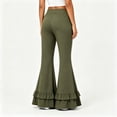thumbnail image 4 of Flare Pants for Women Wide Leg Elastic Waist Loose Casual Pants Layered Ruffled Hem Pants with Pockets, S, 4 of 5