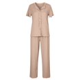thumbnail image 5 of Summer Lounge Outfits for Women 2 Piece Bowknots Short Sleeve V Neck Shirt and Long Pants Soft Pjs Sets (XL, Beige), 5 of 7