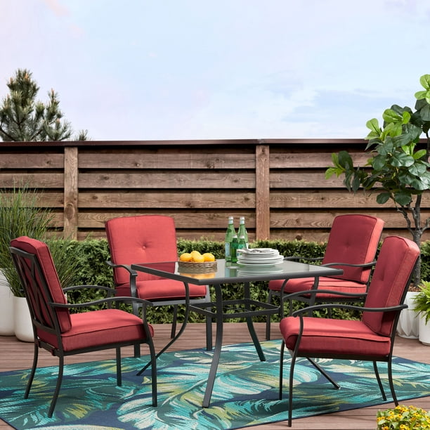 5-Piece Mainstays Belden Dining Set with Red Cushions for $170