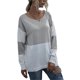 thumbnail image 1 of Suéter de punto con bloques de color, mangas largas y costuras informales, talla S Suéter holgado de cuello redondo gris claro para mujer, 1 of 8