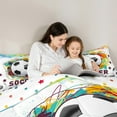 thumbnail image 5 of Feelyou Modern Football Gaming Twin Bedding Sets 7-Piece for Boy, Black White Honeycomb Bedding Comforter Set, Cartoon Sport Theme Reversible Sheet Sets, Super Cozy Room Decor, 5 of 9