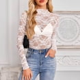 thumbnail image 5 of Women Oversized Tshirt Summer Mesh Layering Shirt Slim Fit Lace Long Sleeve Blouse Women Tops White L, 5 of 9