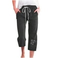 thumbnail image 1 of lcziwo Women's Plus Size High Waist Drawstring Linen Capris, Black, 1 of 4