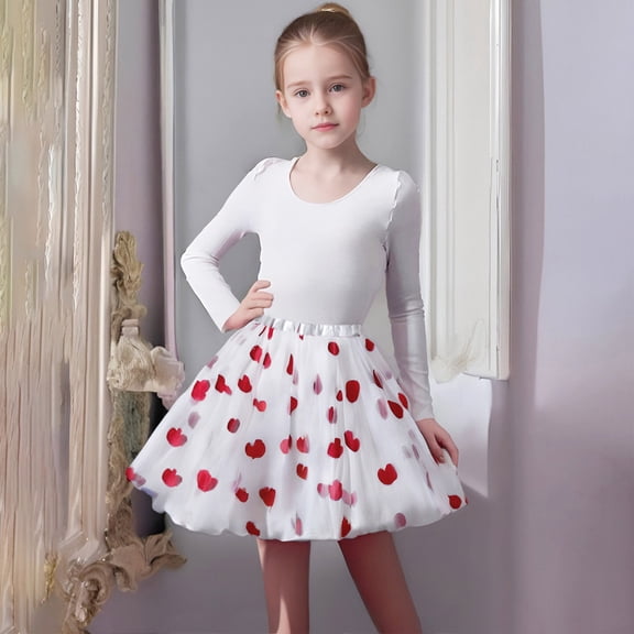 MHFRRA Toddler Tutu Toddler Kids Baby Girls Dancing Skirt Heart Prints Mesh Ballet Tutu Skirts 3-14 Years